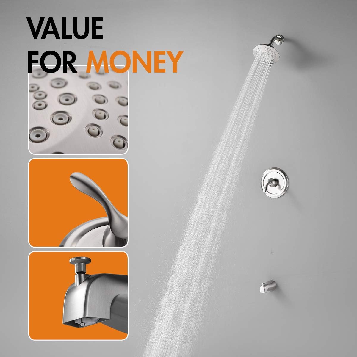 APPASO Shower Faucet and Tub set with 5-Function Shower Head (Valve Included), Shower system & Bathtub Spout Brushed Nickel, Single Handle Bathroom Shower Valve Trim Kit Wall Mount, APT121BN - - 