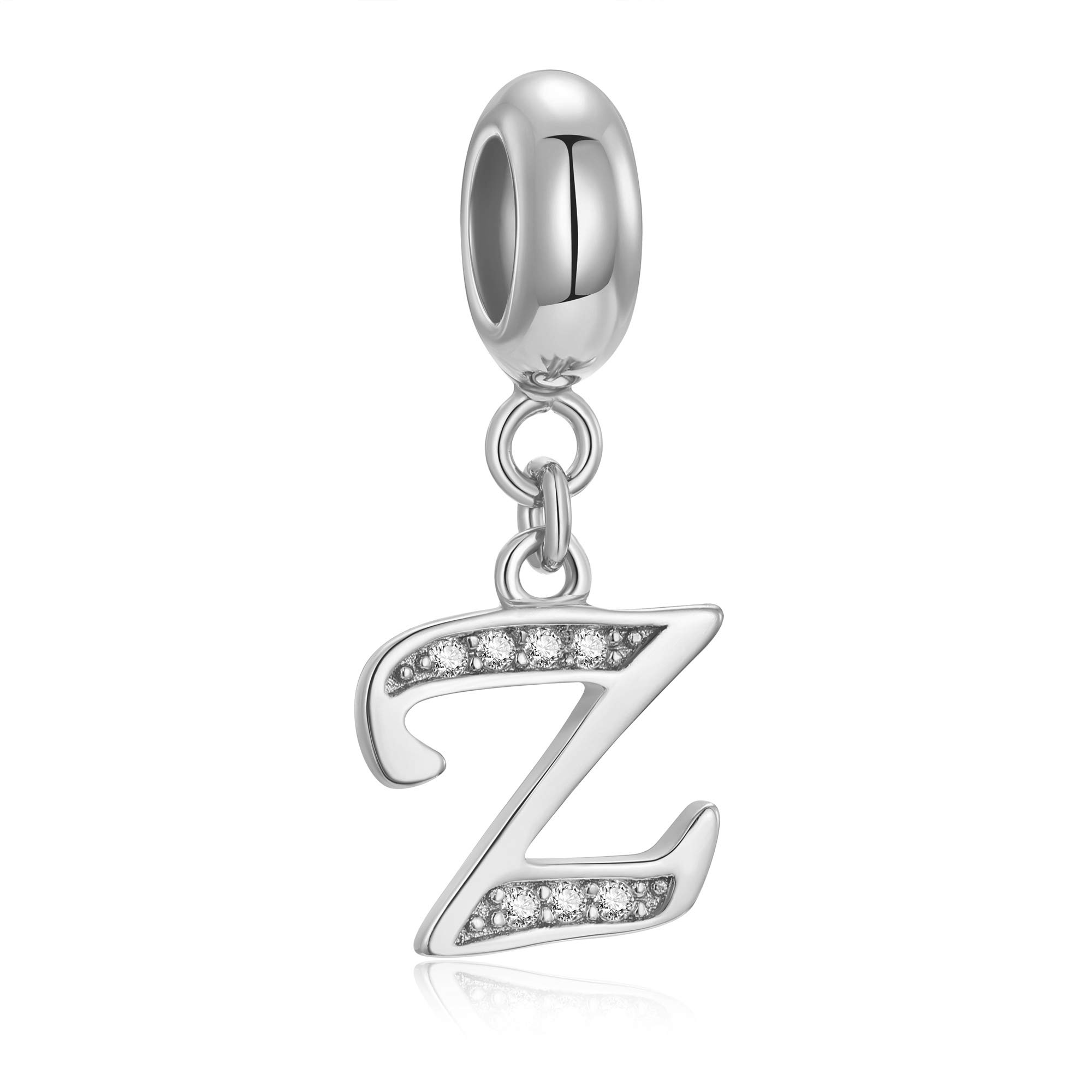Genuine 925 Sterling Silver Letter Beads Initial A-z Dangle Alphabet Crystal Charm Fits European Bracelet Necklace (Letter Z)