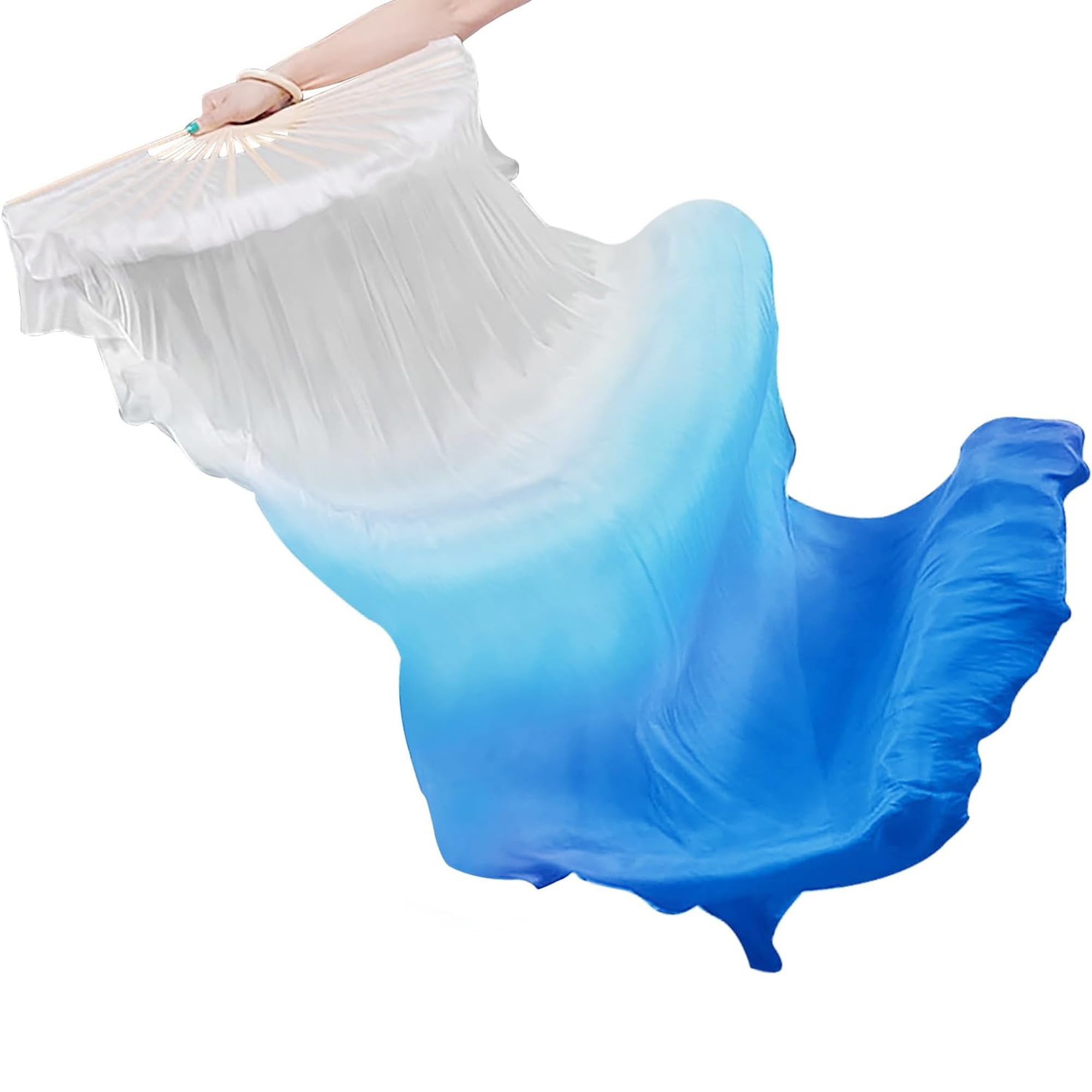 HAOBIN Belly Dance Fan Veil Belly Dance Fan Dance Fan Belly Dance Fan Belly Dance Fans Belly Dance Bamboo Fan Veil Fan Dance Fan Dance Fan Suitable for Parties, Gatherings, Stage Performances (Blue)