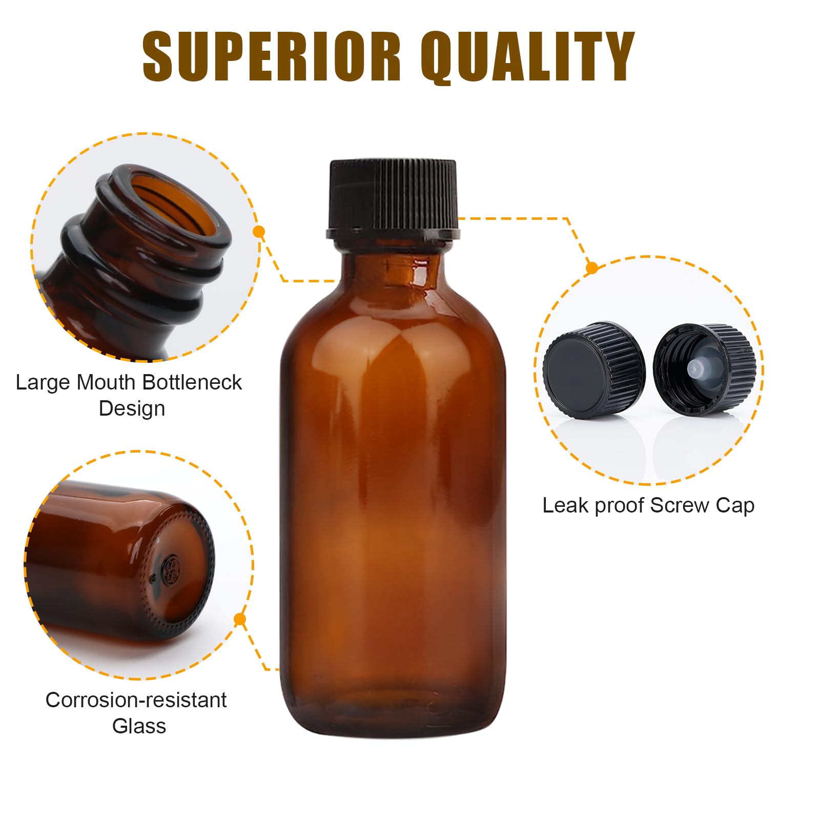 Maredash Maredash 2 oz Amber Glass Bottles, Small Boston Round Glass Bottles (80 Pack) with Leak-proof Caps, Refillable Container for Homemade Extract, Essential Oils, Herbal Medicine and More