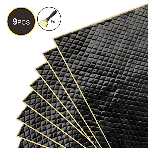 Partsam Black 80 mil 36 sqft Car Sound Deadening Mat,Self-Adhesive Sound Deadener,Thickness Sound Dampening Material,Audio Noise Insulation Dampening,Butyl Automotive Deadener Restoration Mat,9pcs