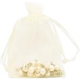 TheDisplayGuys 100-Pack 3 x 4" Organza Gift Bags, Jewelry Bags - Cream | Sheer Organza Mesh Drawstring Gift Bags &amp; Jewelry Pouch for Candy, Treats, Goodie Bags, Wedding Favors &amp; Party Supplies