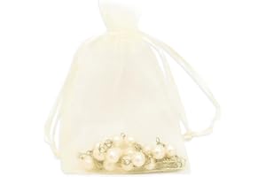 THEDISPLAYGUYS FOR YOUR MODERN LIVING TheDisplayGuys 100-Pack 3x4 Cream Sheer Organza Gift Bags with Drawstring for Jewelry, Candy Bags, Treats, Wedding Favors Small Mesh Pouches