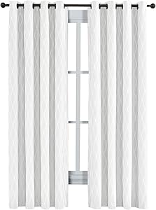 Victoria Thermal Blackout Panels, Top Grommet Jacquard Room Darkening Window Curtains, Pair, Set of 2 Panels, 54 inches Width by 96 inches Long Each Panel, White