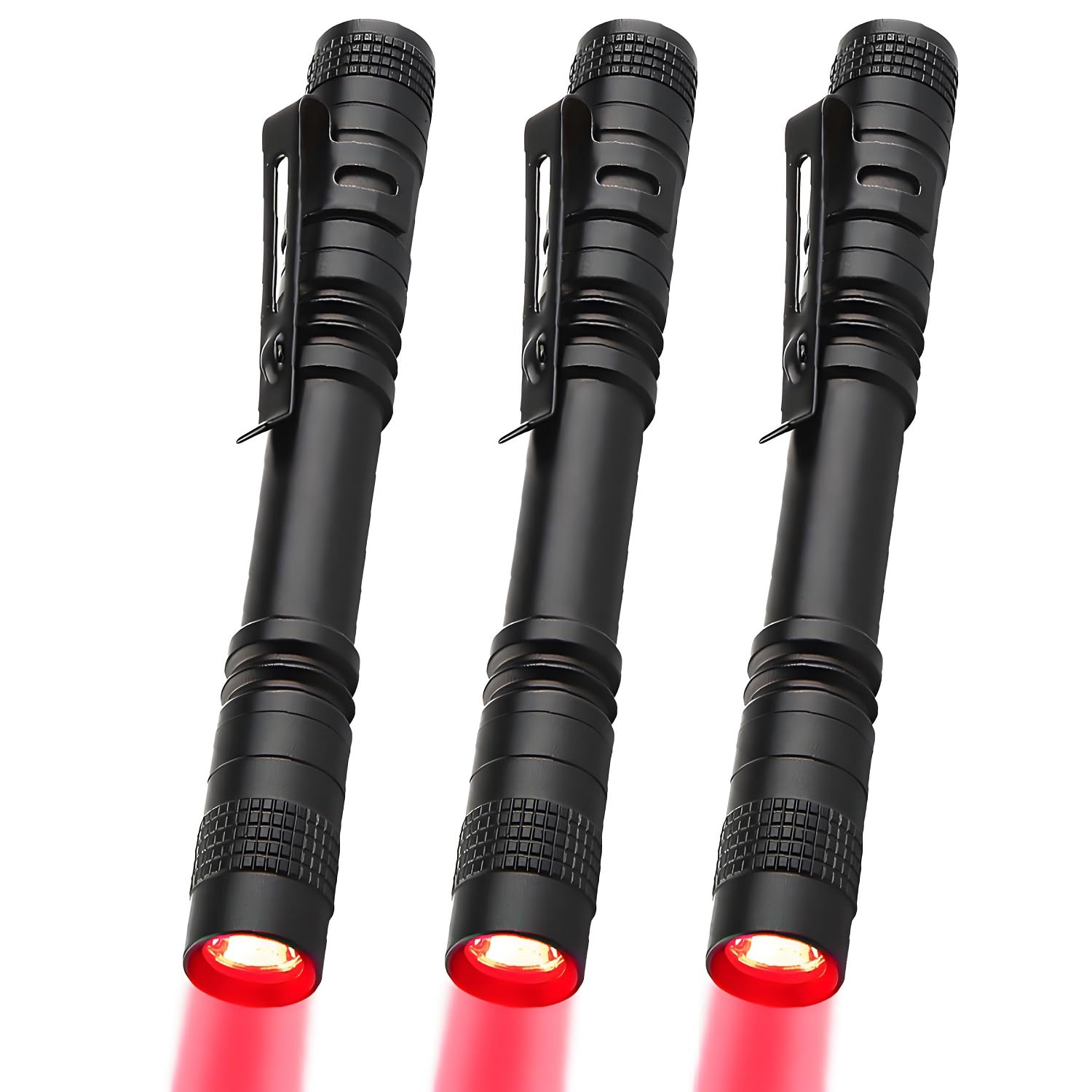 MVIOCS Red LED Pen Flashlights, Mini, Waterproof Pocket Flashlight with Clip, Small Red Light Flashlights for Work,Astronomy, Aviation, Night Observation (3 Pack Red Light)