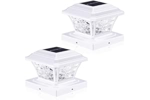 AEFRELEOHT Solar Post Cap Lights, Warm White/RGB Automatic Cycling/Fixed RGB Color, 9 Colors to Choose, 20 Lumens Fence Post Solar Lights for 3.6x3.6 4x4 4.5x4.5 5x5 Wooden/Vinyl Posts, White 2 Pack