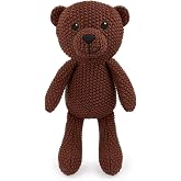 JUSTQUNSEEN Realistic Bear Stuffed Animals, 10 inch Crochet Stuffed Animal Toys for Babies, Birthday for Girls and Boys, Knitted Cute Toy and Soft Plush Brown Bear Toys