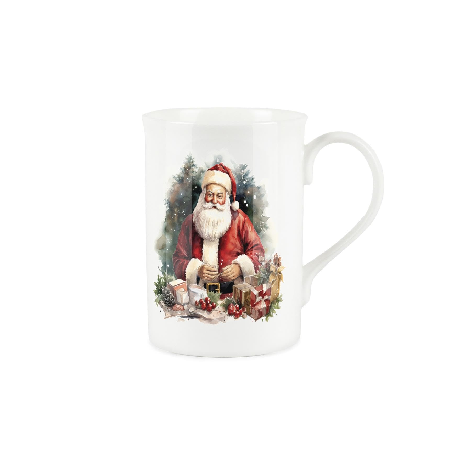 Christmas Mug - Watercolour Scene Father Christmas Santa Claus - Bone China Mug Coffee/Tea Present