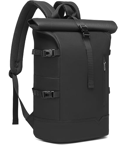 Rolltop Backpack 30L, Lightweight Travel Backpack for Men & Women, Water-Resistant Hiking Backpack with 15 Inch Laptop Compartment, Small Outdoor Daypack Backpack with Detachable Shoulder Bag Black : Sports & Outdoors
