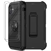 RubCase for iPhone 12 Case, iPhone 12 Pro Case with Belt Clip Holster, 2X Screen Protector, Heavy Duty Military Grade Full Body Shockproof Rugged Protective Cover for iPhone 12/12 Pro (Black B)