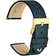 WOCCI 22mm Old-fashioned Watch Band for Men, Top Grain Leather, Golden Polished Buckle (Retro Blue)