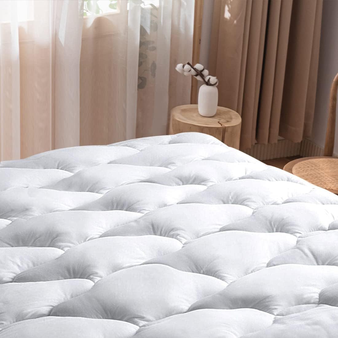 WhatsBedding Waterproof Mattress Pad Full Size Cotton Top Down Alternative Filling Pillowtop Mattress Topper Cover-Fitted Quilted White(Waterproof Full Mattress Pad)