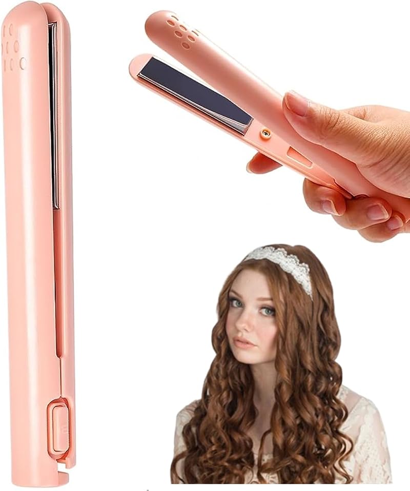 Lonnalee Mini Dual Hair Straightener Curler 2-in-1 USB Nano Ceramic Tourmaline