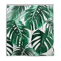 WellLee Fashion Custom Tropical Palm Leaves Jungle Shower Curtain Waterproof Fabric Bathroom Decor 66 x 72 Inch with Hooks