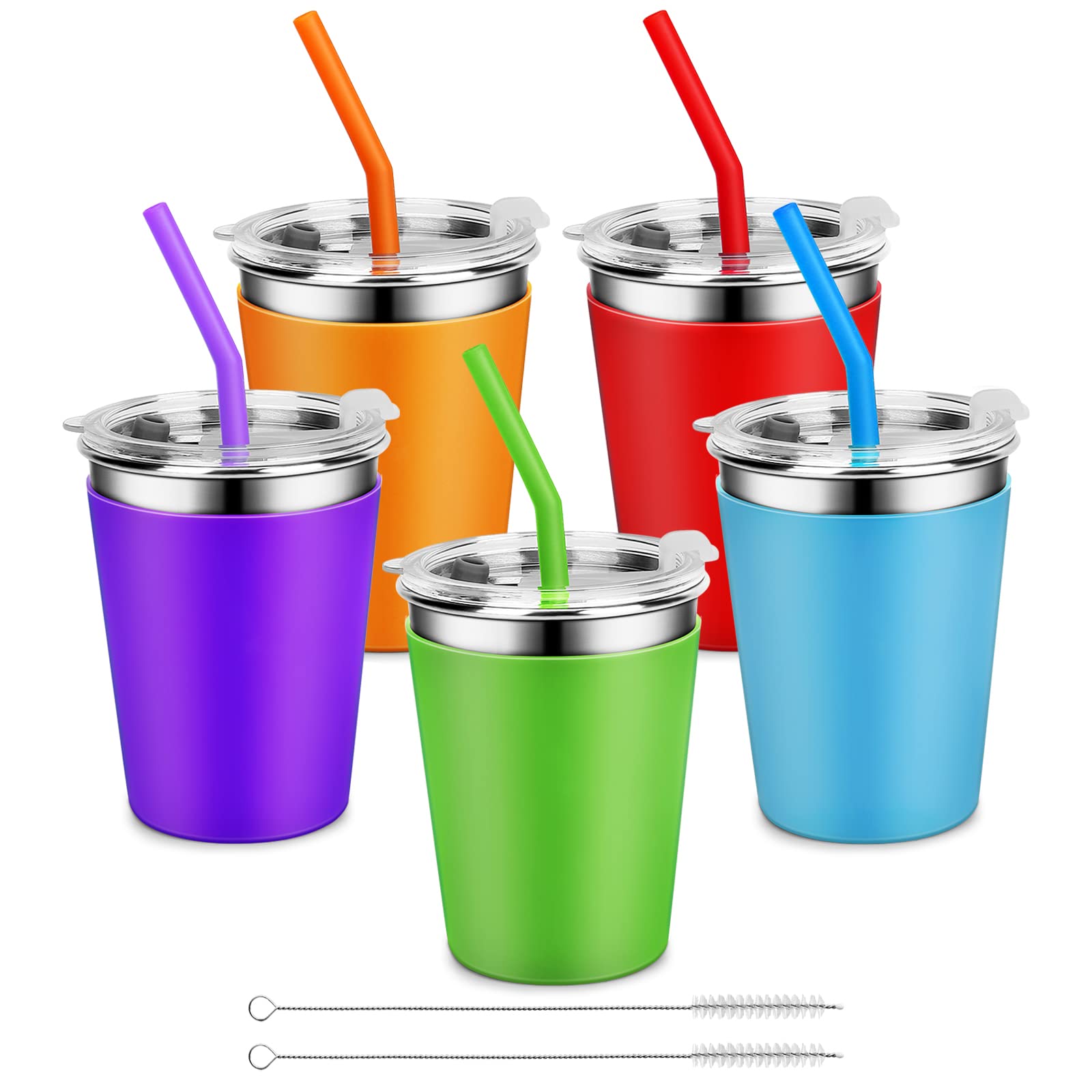 Photo 1 of Yummy Sam 5 Pack Kids Cups with Silicone Straws and Lids 12oz Stainless Steel Water Drinking Bottle with Non-Slip Heat Insulation Full Sleeves for Children Adult School Outdoor Home Use
