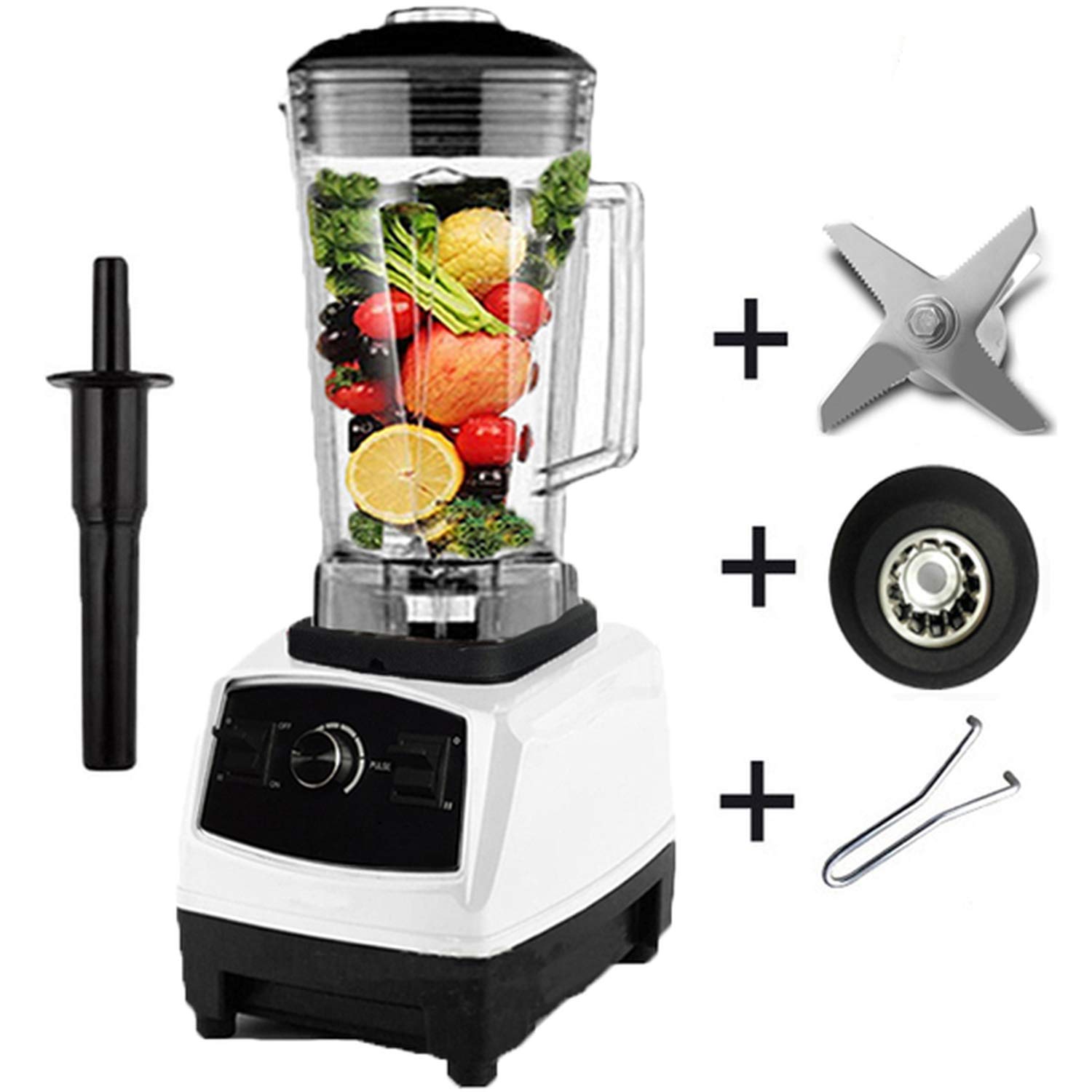 2200W Heavy Duty Commercial Blender Professional Blender Mixer Food Processor Japan Blade Juicer Ice Smoothie Machine,White full parts1,UK Plug