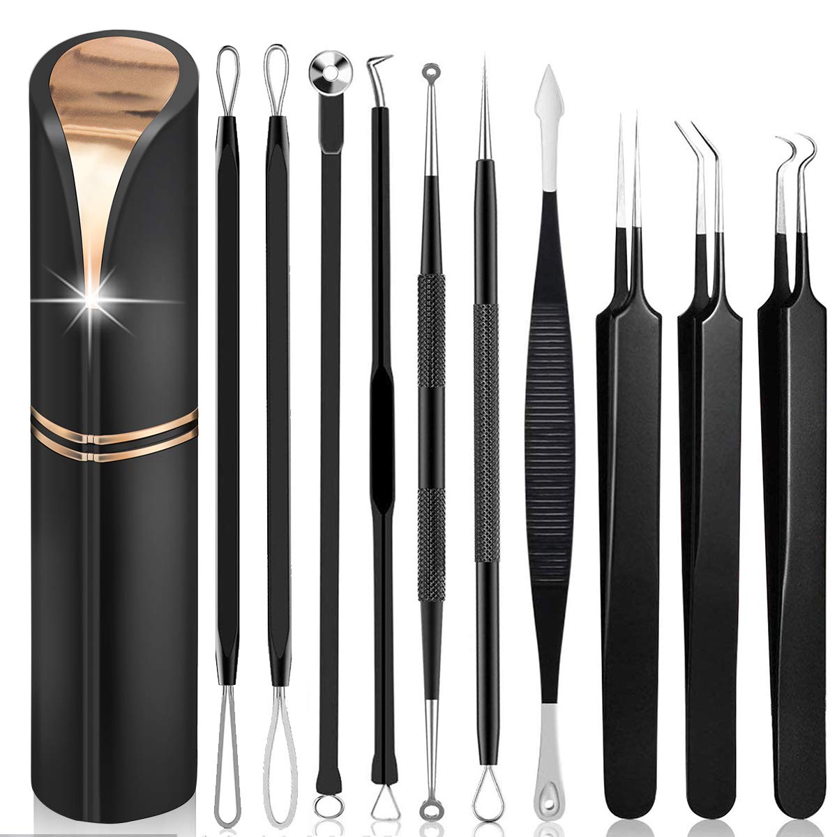 Blackhead Remover Tool Kit, Aooeou 10 Pcs Professional Pimple Popper Tool - Comedone Extractor Acne Removal Kit for Blemish, Whitehead Popping, Zit Removing for Nose Face: Beauty