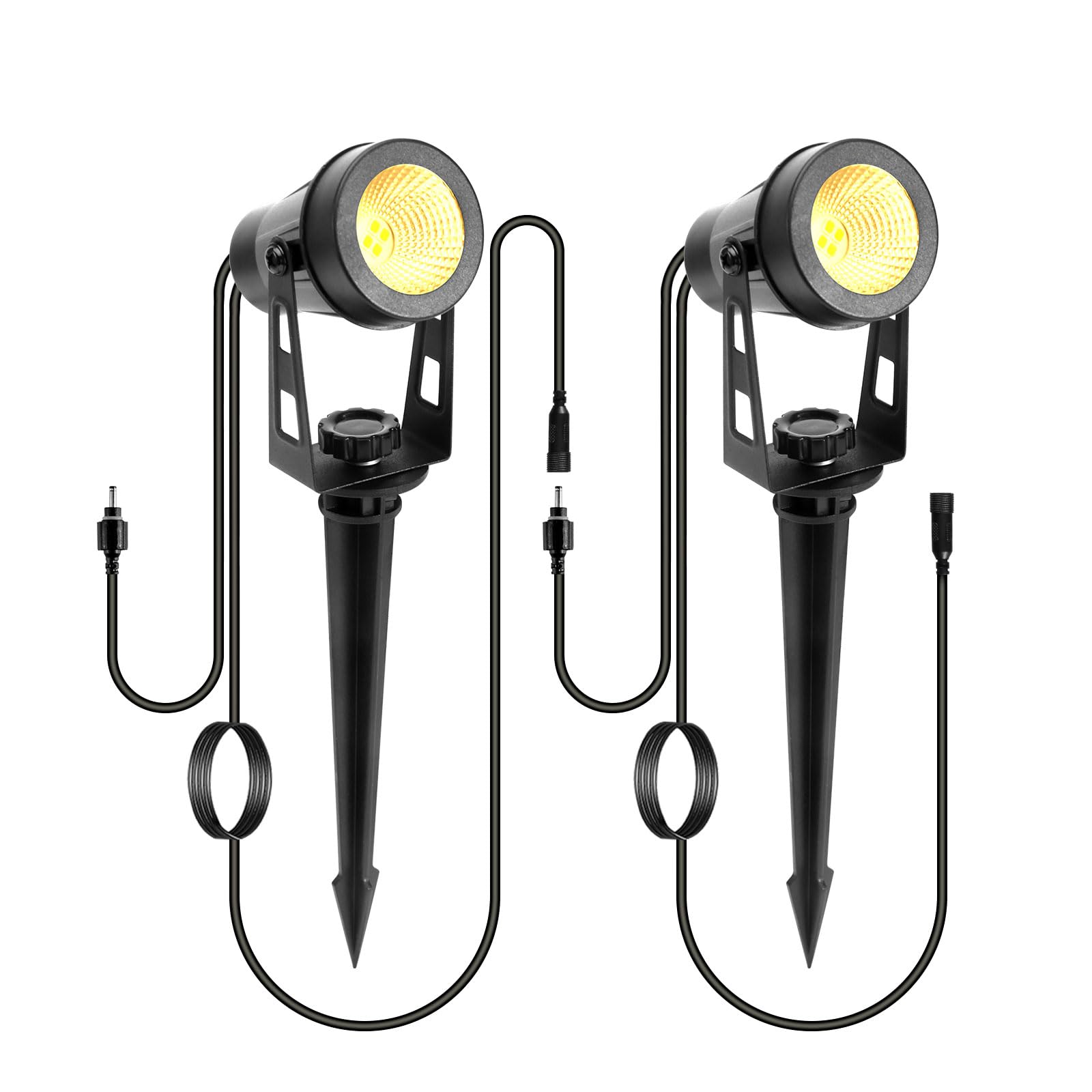 ECOWHO Garden Spot Lights 2 Pack with 3m Wiring Cable Without Adapter, Only Extension Spotlights PC Warm White Garden Spike Lights Mains Series (No Plug)