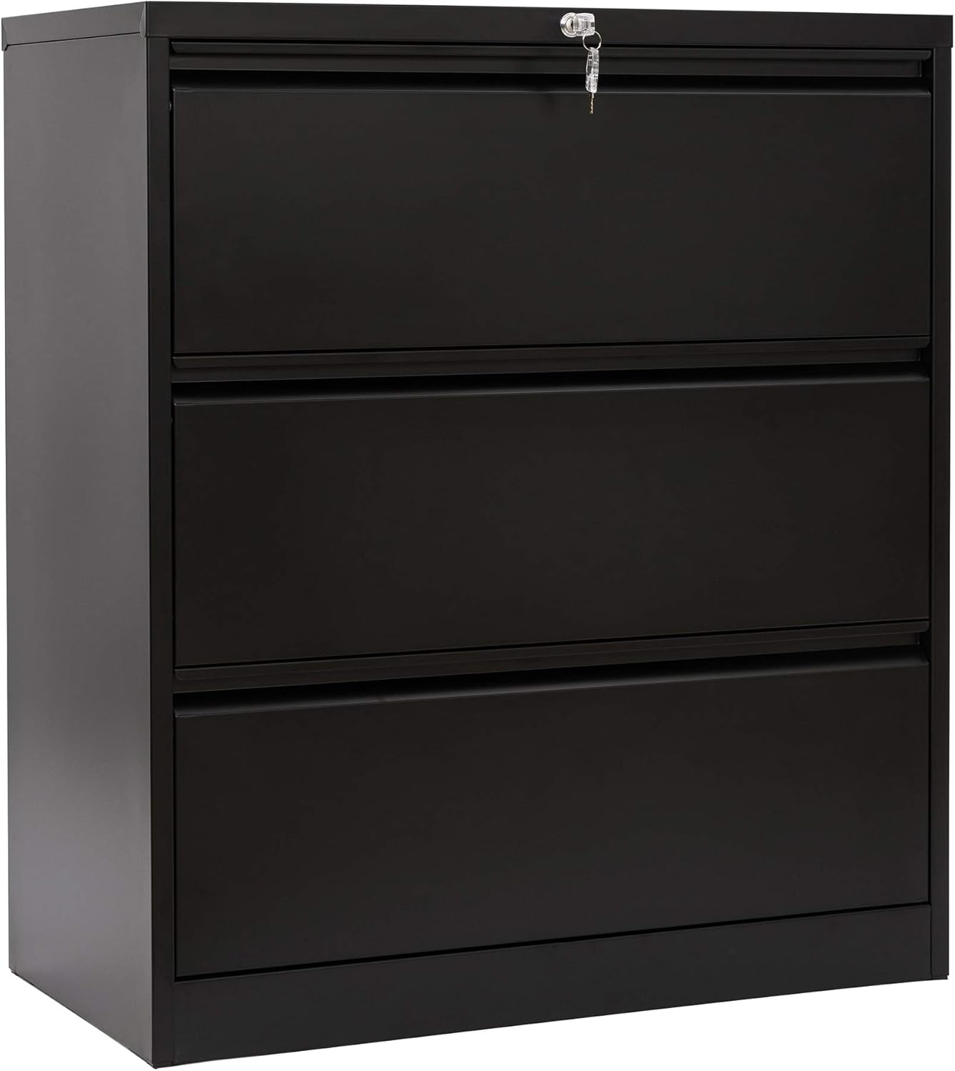 MaikcQ 3 Drawer Lateral File Cabinet with Lock Heavy Duty Metal Lateral Storage Cabinet, Fast Assemble Lateral File Cabinet, for Home/Office Legal, Letter Size (Black)