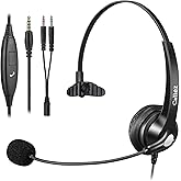 Callez Computer Headset, 3.5mm Cell Phone Headset with Mic Noise Cancelling, Wired Headphone for PC Laptop Tablet iPhone Android Call Center Home Office Work, in-line Controls