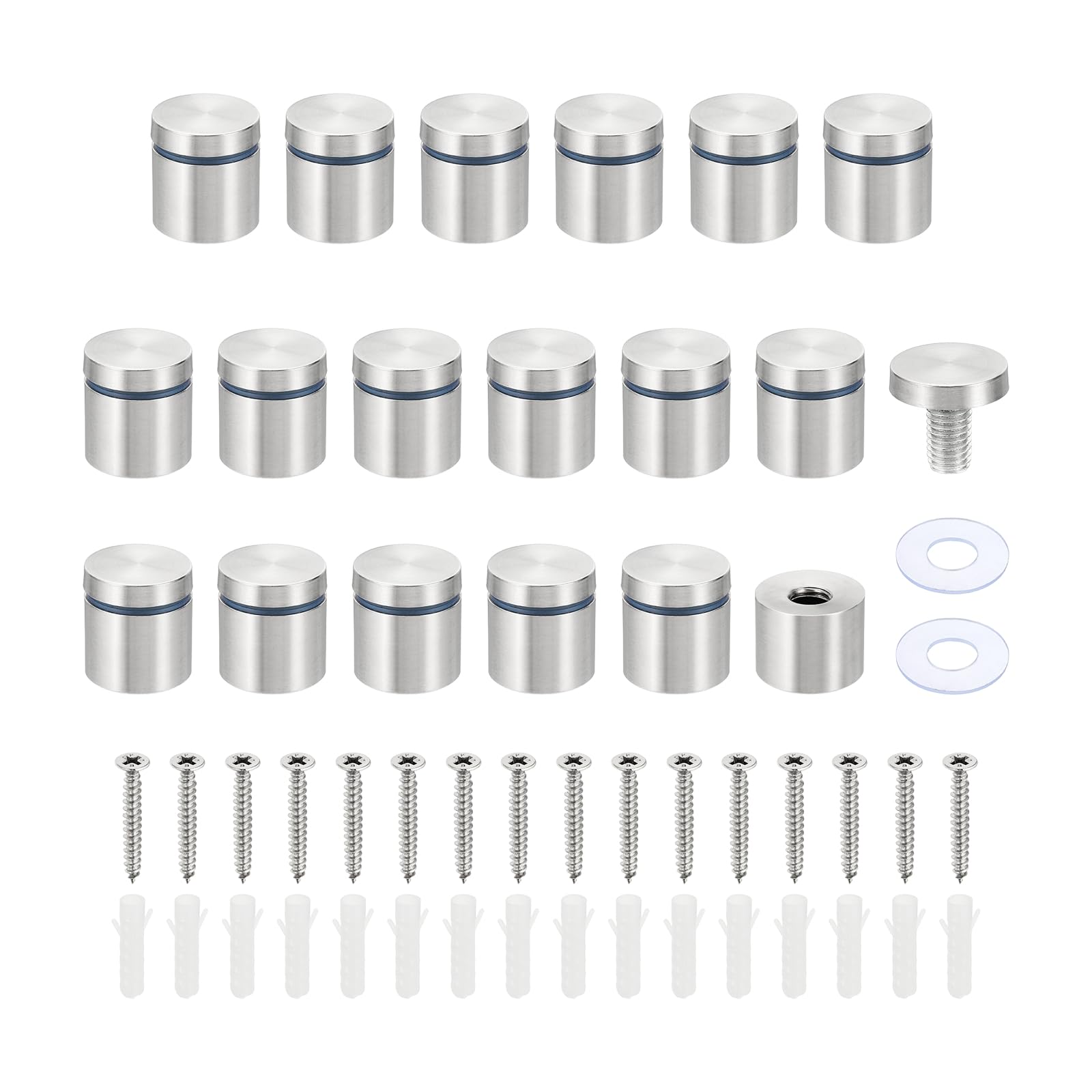 PATIKIL 1 x 1 inch Sign Standoff Screws, 16 Set Stainless Steel Wall Standoff Mounting Hardware Advertising Glass Nail for Hanging Acrylic Picture Frame Acrylic Panel, Silver