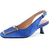 SICARE Slingback Kitten Heels for Women Closed Square Toe Low Heel Pumps with Metal Buckle Ankle Strap Heeled Sandals Dress Shoes for Work Date Daily Wear