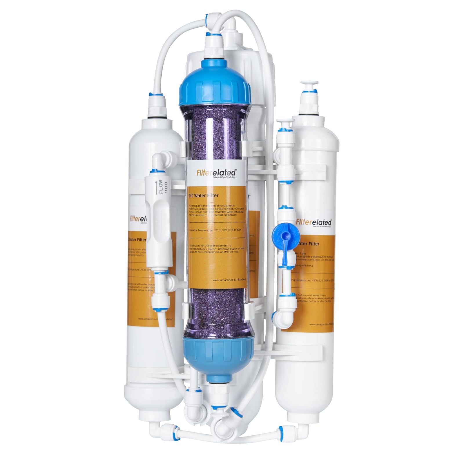 Photo 1 of 4-Stage Aquarium Reverse Osmosis System with Flushing Valve Portable RO+DI deionized Water Filtration,Colour Changing DI Filter,100 GPD-TDS Close to 0 ppm
