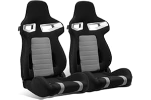 ModifyStreet 1 Pair Universal Black/Grey Pineapple Fabric Racing Seats