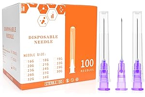 JIBENGAO 24 Gauge 1 inch Needle, Luer Lock Syringe Needles for Scientific Labs, Industrial, Individually Wrapped, Pack of 100