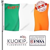 Double Sided Ireland Flag 4x6 Made in USA Outdoor Heavy Duty 3 Ply Polyester Irish Flag with White Starting Tape and 2 Brass Grommets