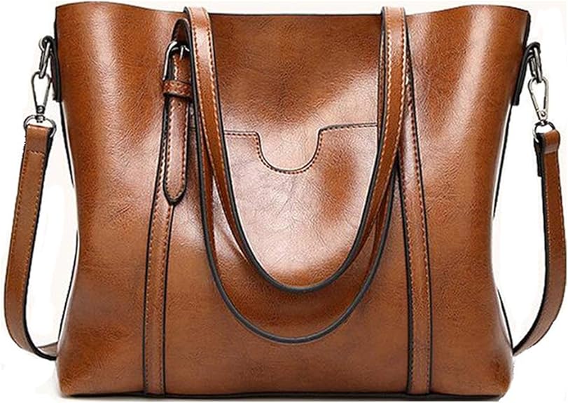 Pahajim fashion Women PU Leather Bucket Bag business Purses Waterproof Handbags Tote Top Handle Satchel Shoulder with Zipper for Ladies(Brown)