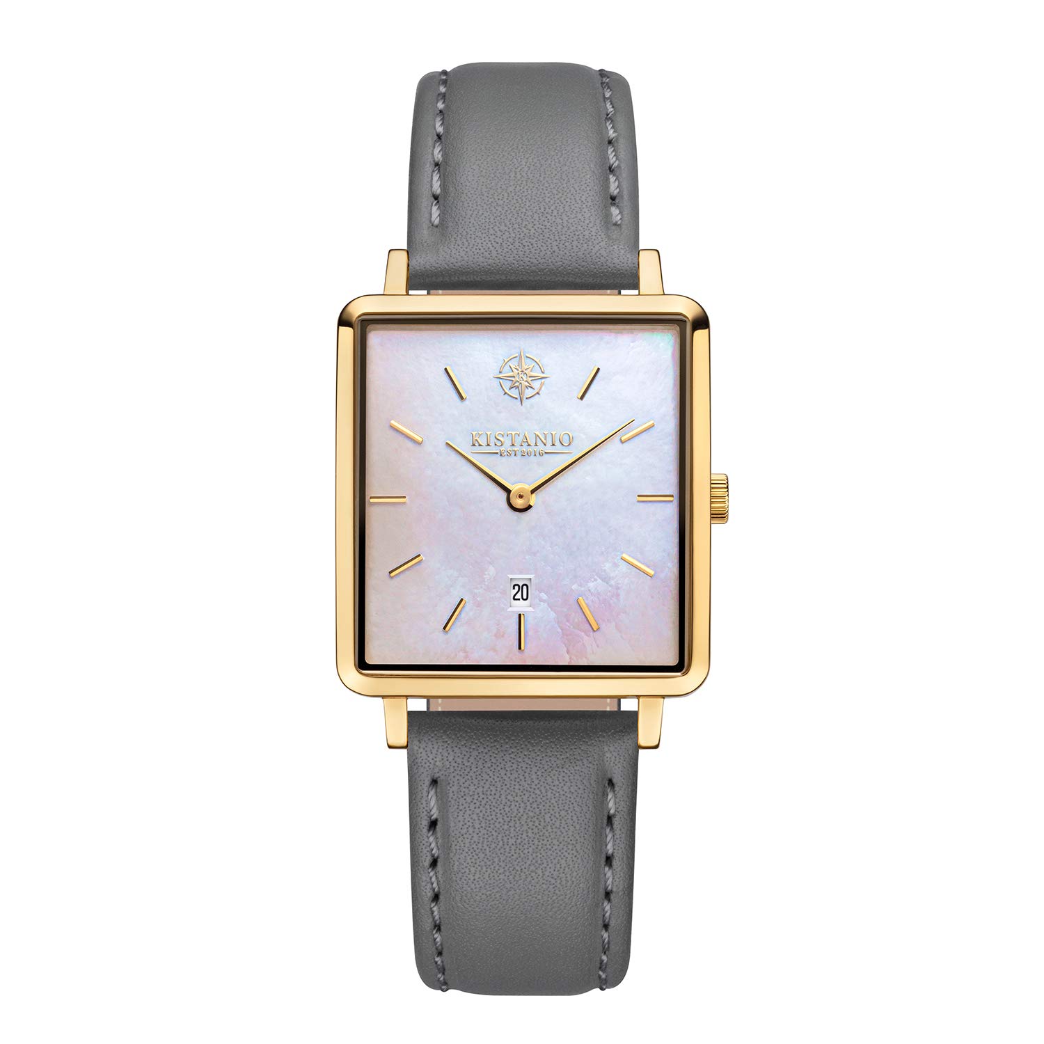 Kistanio Carré GO-PM-L-GR Women's Watch with Leather Strap Date Stainless Steel Gold-Plated Sapphire Glass