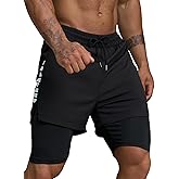 Smatstyle Men's 2 in 1 Running Shorts Quick Dry Athletic Gym Shorts Lightweight Workout Shorts with Zip Pockets