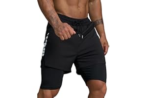 Smatstyle Men's 2 in 1 Running Shorts Quick Dry Athletic Gym Shorts Lightweight Workout Shorts with Zip Pockets