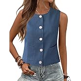 Rapbin Womens Vest Sleeveless Button Down Vest Tops Crew Neck Casual Dressy Waistcoat Business Outfits Suit Fashion