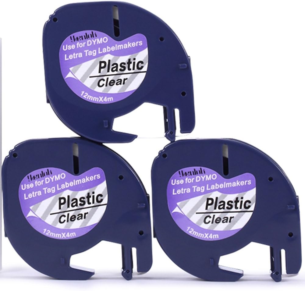 yenlok 3 Pack Compatible Dymo LetraTag Clear 12267 S0721530 Label Tape Cassette 12mm X 4m Use for LT-100H LT-100T LT-110T QX 50 XR XM 2000 Plus Label Makers