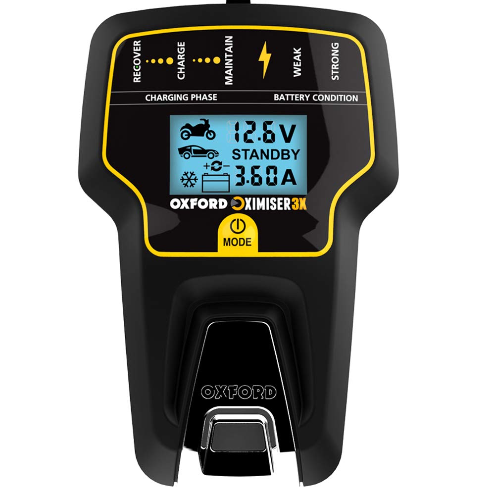 Oxford Oximiser 3X Motorcycle Battery Charger & Optimiser. Motorcycle/Car/Leisure Batteries. Suitable for all 12V automotive batteries incl LITHIUM LiFePO4.