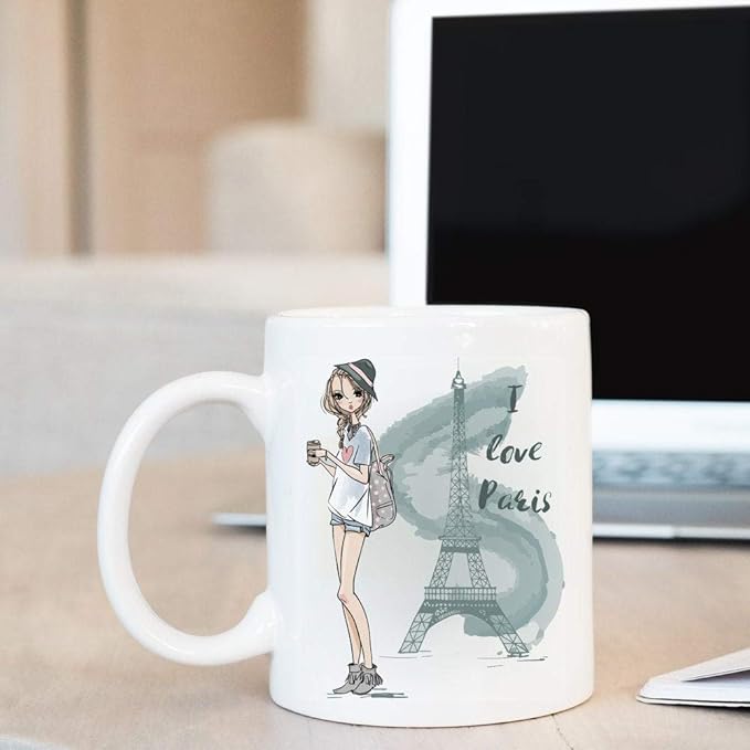 Taza de café con texto en inglés "I Love Paris", con texto en inglés "I