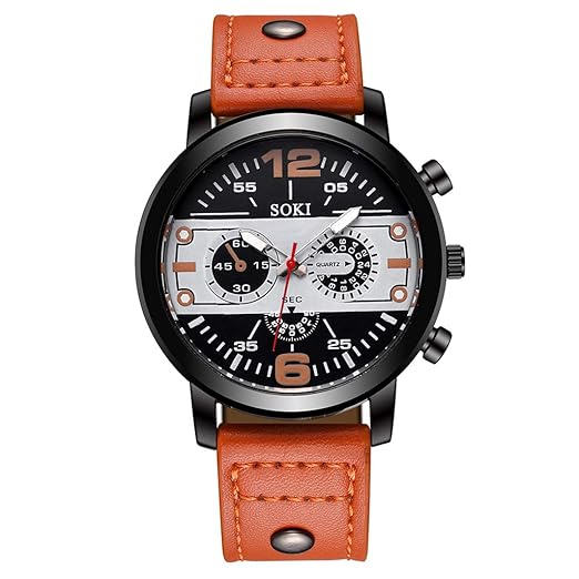 Herren Damen Uhr,Pottoa DREI Augen GüRtel Quarzuhr Junger MäNner Herren Armband Uhren Herren-Armbanduhr Wecker Herren Uhren A