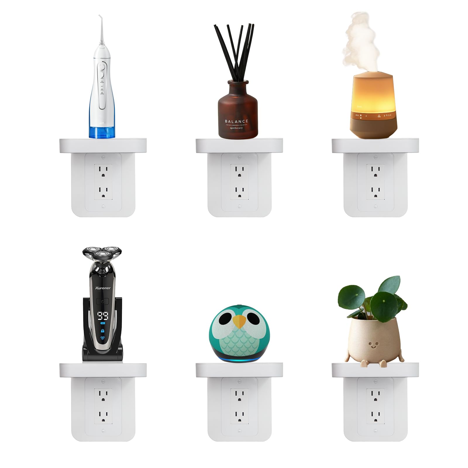 Outlet Shelf Holder Fit for Decorator Receptacle, Bathroom Decor Built-in Cable Management,Space Saving Homepod Mini,Google Home/Echo/Smart Speakers/Electric Toothbrush/Cell Phone (Decora)