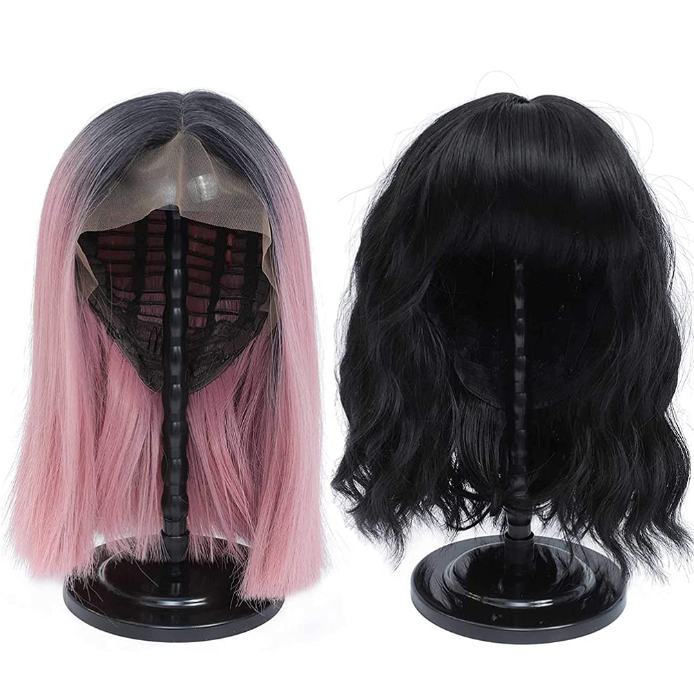 Uonlytech 1PCS Wig Stand Plastic Wig Display Stand Hat Display Holder Holding Rack Shelf Head Holder for Salon， Black