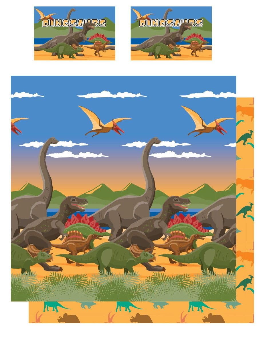 KidCollection Dinosaur World Dino Herd Single/Double Reversible Duvet Cover Bed Set Jurassic (Double Duvet Cover)