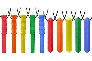 Sensory Chew Necklace by GNAWRISHING 10-Pack (5 Pack Cylinder and 5 Pack Rhombus) Rainbow Colors for Autistic, ADHD, SPD, Occral Motor Boys and Girls (Tough, Long-Lasting)