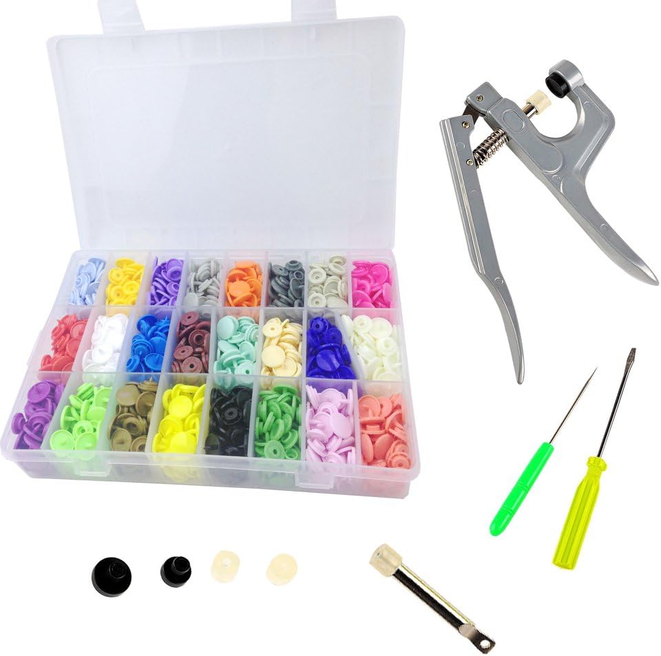 Mydio 24 Rainbow Colors T5 Snap Button Plastic Snap Buttons Pliers Poppers Studs Fasteners for Baby Cloth Diaper Bib Rain Coat,360pcs