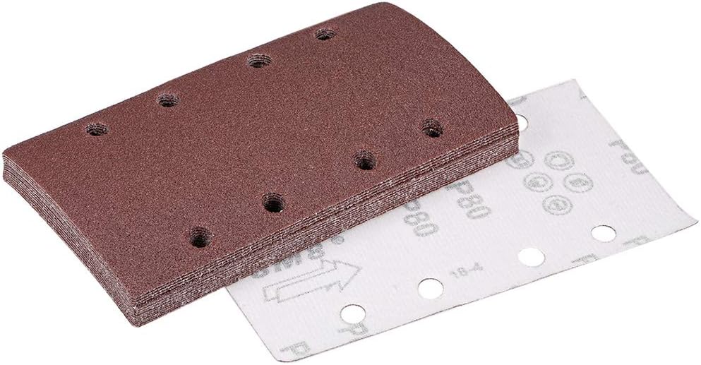sourcing map 80 Grit 1/3 Sanding Sheet Sander Sandpaper Hook and Loop Pads 8 Hole 15pcs, Brown