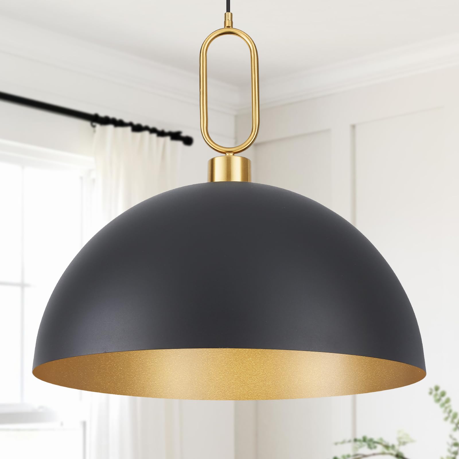 Photo 1 of CWarmozy 19.6''Black and Gold Pendant Light Farmhouse Vintage Pendant Lighting Fixtures Industrial Large Rustic Dome Chandelier for Kitchen Island, Hallway, Dining Room, Bedroom