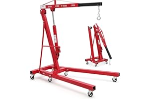 Garvee 2 Ton Folding Engine Hoist with 4400 Lb Capacity Hydraulic Cherry Picker Crane, Telescoping Boom and 6 Caster Wheels f