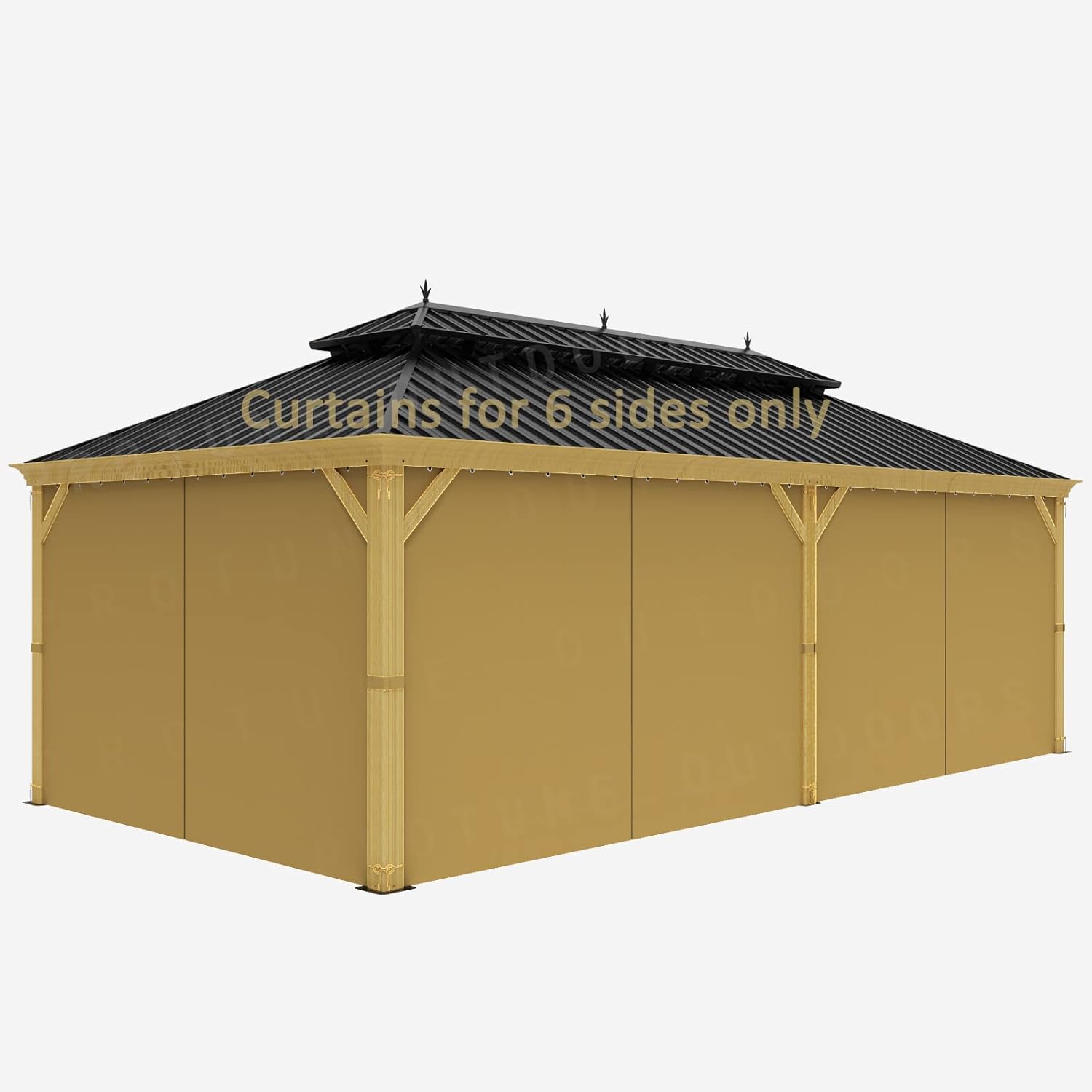 Outdoor Curtains - Protune outdoors 12-ft x 20-ft Gazebo Curtains,Privacy Sidewall Set 6-Panel Universal Replacement Shade Curtains Set,Protecting Side Walls (Only Curtain)-Khaki