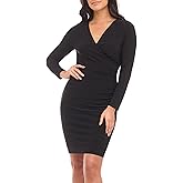 Rekucci Women's V-Neck Long Sleeve Slimming Stretchy Knit Dress