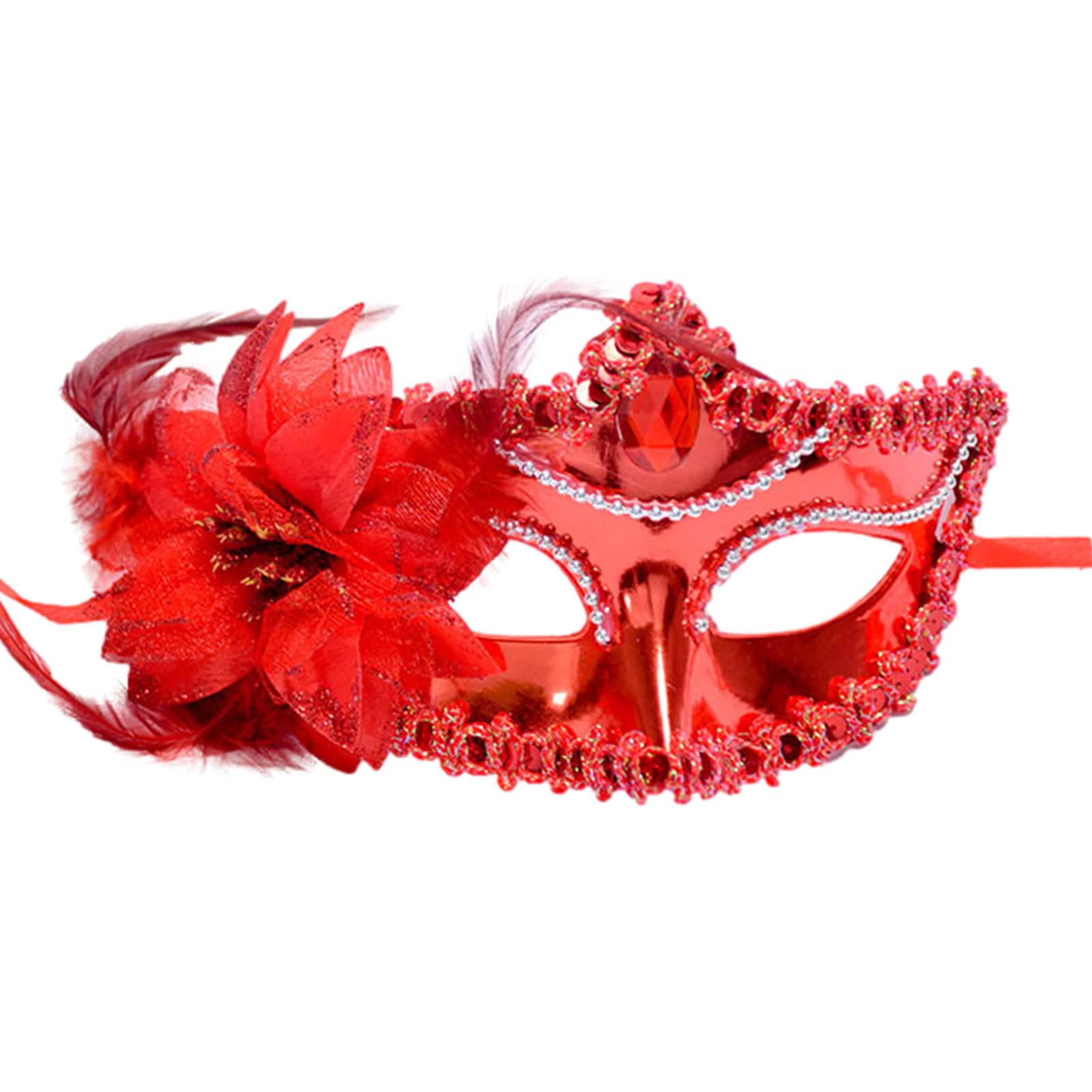 Jamron Women's Fancy Costume Mask with Rhinestones/Feather for Masquerade Party Ball Halloween Carnival Red SN070310